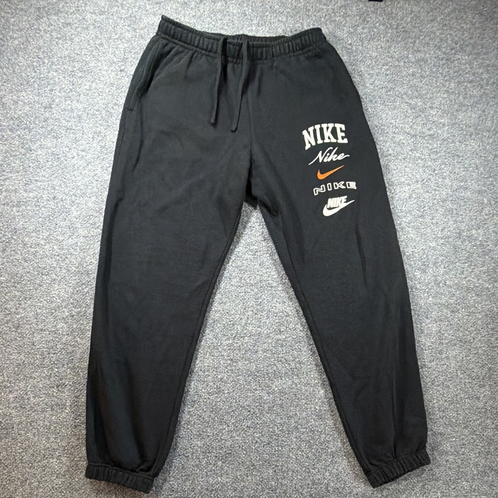 Nike Sweatpants Men's M Unisex Black 4 Logos Embroidered Orange Swoosh Athletic